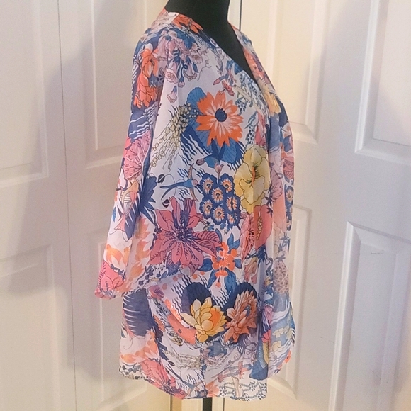 NWT Floral Chiffon Kimona Cardigan Coverup L/XL - Picture 3 of 8